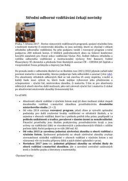 Středn&iacute; odborn&eacute; vzděl&aacute;v&aacute;n&iacute; čekaj&iacute; novinky