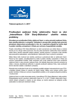&bdquo;Intenzifikace ČOV Slan&yacute;-Blahotice&ldquo; u&scaron;etřilo městu pro