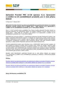 Zpřesnění Pravidel PRV 14-20 operace 4.2.1 Zpracování a