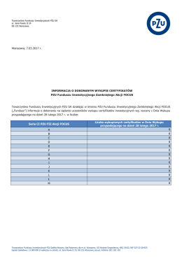 Informacja o dokonanym wykupie certyfikat&oacute;w PZU FIZ Akcji Focus