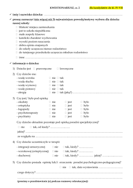 Kwestionariusz kandydata kl IV-VII