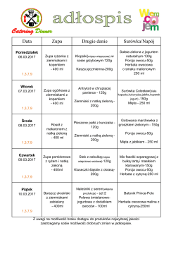 Sur&oacute;wka/Nap&oacute;j Data Zupa Drugie danie