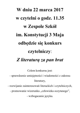 Zapraszamy do udziału w konkursie czytelniczym 22 marca