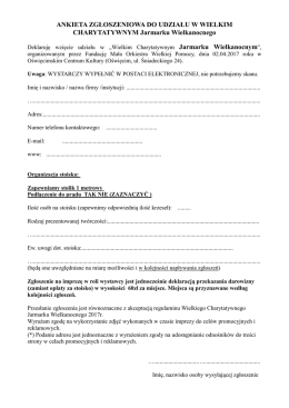 ANKIETA ZGŁOSZENIOWA - Jarmark Wielkanocny