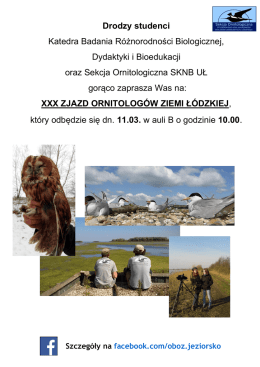 Zaproszenie na XXX Zjazd Ornitologów Ziemi Łódzkiej