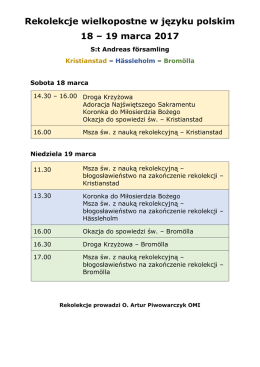 Rekolekcje wielkopostne w języku polskim 18 – 19 marca 2017