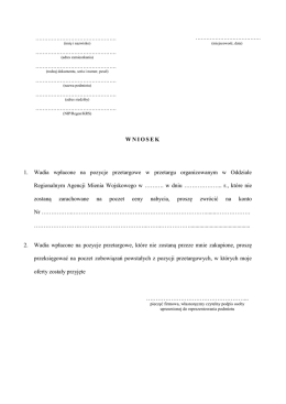WNIOSEK 1. Wadia wpłacone na pozycje przetargowe w przetargu