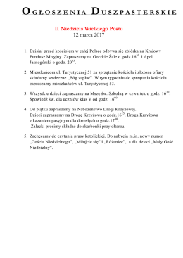 OG Ł OSZENIA DU SZPASTERSKIE II Niedziela Wielkiego Postu