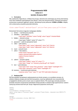 Programowanie WEB Lista nr 2 termin: 8 marca 2017