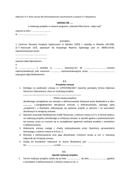 Załącznik 4. Wzór umowy dla Wnioskodawców wymienionych w