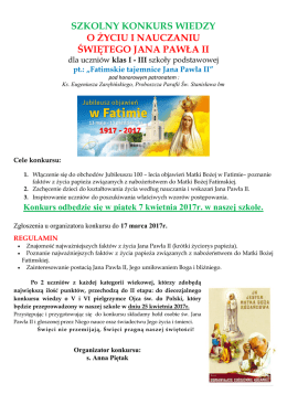 SZKOLNY KONKURS WIEDZY O ŻYCIU I NAUCZANIU ŚWIĘTEGO