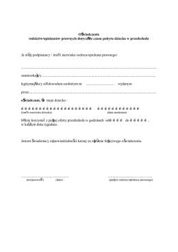Oświadczenie dotyczące czasu pobytu dziecka w przedszkolu