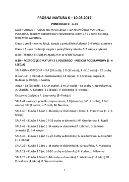 ORGANIZACJA PRÓBNA MATURA 2017poniedziałek, wtorek