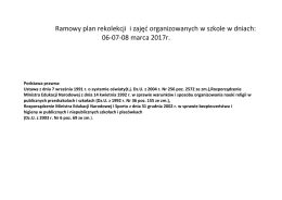 Ramowy plan rekolekcji i zajęć organizowanych w szkole w dniach