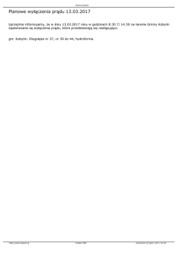 Planowe wyłączenia prądu 13.03.2017