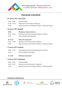 Ogólnopolska Olimpiada Młodzieży – Program Zawodów