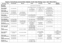 Rozkład zajęć dydaktycznych pracowników Zakładu (zima 2016/17)