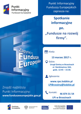 Spotkanie informacyjne pn. „Fundusze na rozwój firmy”.