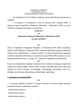 Aneks Nr 5 do Regulaminu Rozgrywek Piłkarskich o Mistrzostwo