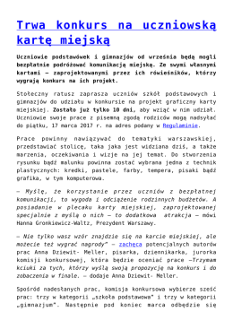 Trwa konkurs na uczniowską kartę miejską