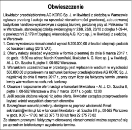 Obwieszczenie Likwidator przedsiębiorstwa AG KORC Sp. J. w