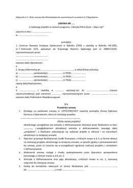 Załącznik 5. Wzór umowy dla Wnioskodawców wymienionych w