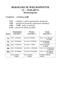 rekolekcje – harmonogram