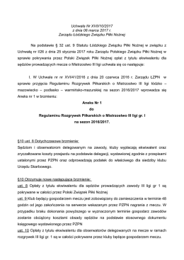 Aneks nr 1 do Regulaminu Rozgrywek Piłkarskich o Mistrzostwo III