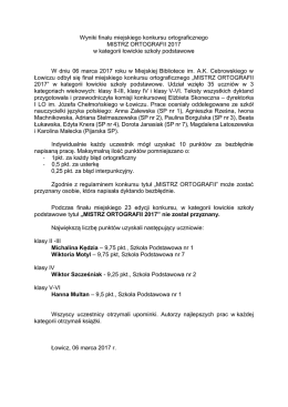 Wyniki konkursu kat. szkoły podstawowe >> pdf