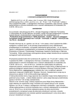 ZAWIADOMIENIE o wszczęciu postępowania administracyjnego