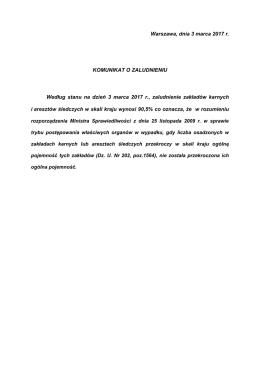 Warszawa, dnia 3 marca 2017 r. KOMUNIKAT O ZALUDNIENIU