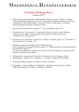 OG Ł OSZENIA DU SZPASTERSKIE I Niedziela Wielkiego Postu