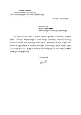 Andrzej Porawski Sekretarz Strony Samorządowej Komisji Wsp&oacute;lnej