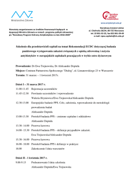 Szkolenie dla przedstawicieli szpitali na temat Rekomendacji ECDC