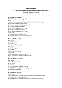 Harmonogram V Zachodniopomorskiego Konkursu Pianistycznego