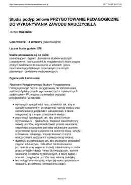 Studia podyplomowe PRZYGOTOWANIE PEDAGOGICZNE DO
