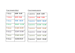 Czas trwania lekcji Czas trwania przerw 1 lekcja 8:00