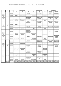 CALENDRIER DES EXAMENS Contole Continu (Semestre 2) A.U