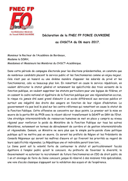 Notre déclaration au CHSCT Académique du lundi 6 mars