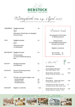 Mittagsmenus - Restaurant und Metzgerei Rebstock Seengen