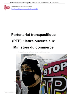 (PTP) : lettre ouverte aux Ministres du commerce