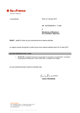 ODJ prévisionnel ADDITIF CR 9 et 10 mars 2017 - Région Ile