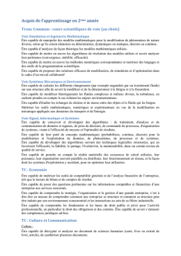 Acquis de l`apprentissage en 2&egrave;me ann&eacute;e