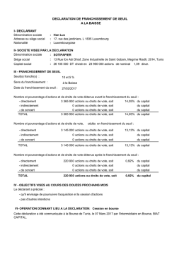 DECLARATION DE FRANCHISSEMENT DE SEUIL A LA BAISSE I