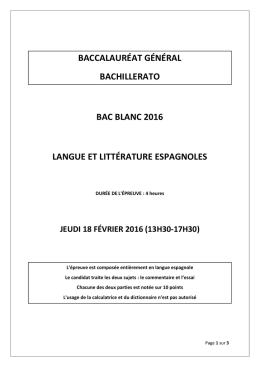 BACCALAURÉAT GÉNÉRAL BACHILLERATO BAC BLANC 2016