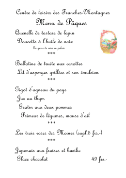 Menu de P&acirc;cques - Centre de loisirs