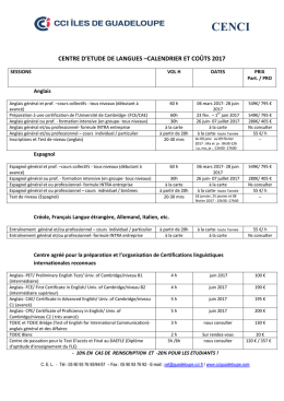 centre d`etude de langues &ndash;calendrier et co&ucirc;ts 2017
