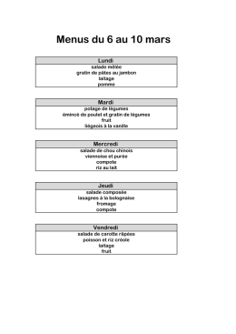 Menus du 6 au 10 mars