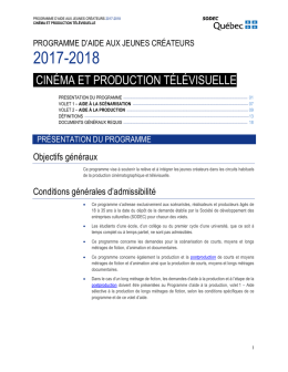 Programme d`aide aux jeunes créateurs 2017-2018