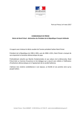 D&eacute;c&egrave;s de Ren&eacute; Pr&eacute;val - d&eacute;claration du Pr&eacute;sident Hollande